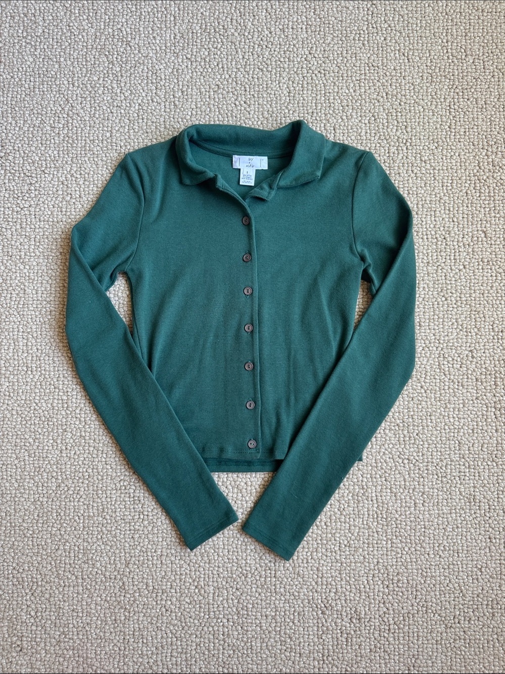 Classic Deep Green Button-Up Collared Long Sleeve Top